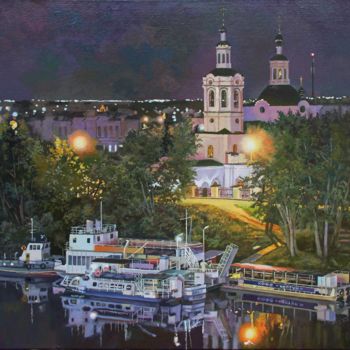 Painting titled ""Набережная в Тюмен…" by Aleksandr Samokhvalov, Original Artwork, Oil