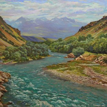 Картина под названием ""Река Каракол"" - Александр Самохвалов, Подлинное произведение искусства, Масло
