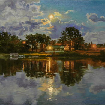 Peinture intitulée "Вечер на реке" par Aleksandr Samokhvalov, Œuvre d'art originale, Huile