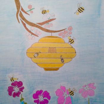 Dibujo titulada "Bees Knees" por Sara Lamothe (Savant Artist), Obra de arte original, Rotulador