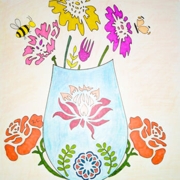 Рисунок под названием "To Bee or To Butter…" - Sara Lamothe (Savant Artist), Подлинное произведение искусства, Маркер