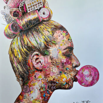 Collages intitulée "Bubble Gum Girl" par Virut Panchabuse, Œuvre d'art originale, Collages