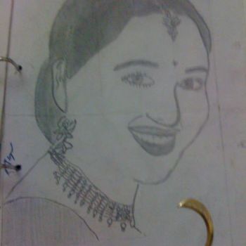 Painting titled "Madhuri Dixit Sketch" by Vishwas Shah, Original Artwork