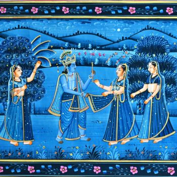 Schilderij getiteld "Radha Krishna" door Vishal Gurjar, Origineel Kunstwerk, Olie