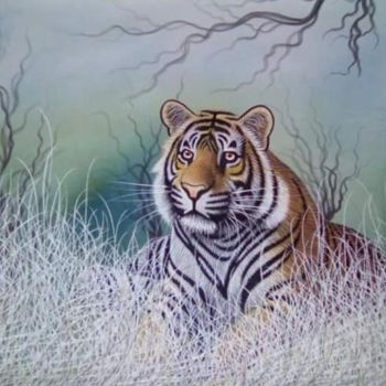 Ζωγραφική με τίτλο "Tiger" από Vishal Gurjar, Αυθεντικά έργα τέχνης, Ακρυλικό