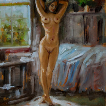 Painting titled "Girl by window" by Vishalandra Dakur, Original Artwork, Oil