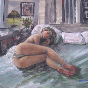 Painting titled "Grl sleeping3" by Vishalandra Dakur, Original Artwork, Acrylic