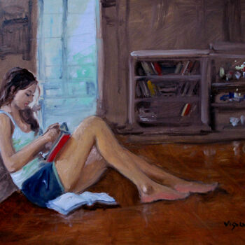Картина под названием "Reading" - Vishalandra Dakur, Подлинное произведение искусства, Масло