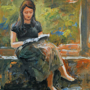 Картина под названием "Reading2" - Vishalandra Dakur, Подлинное произведение искусства, Масло
