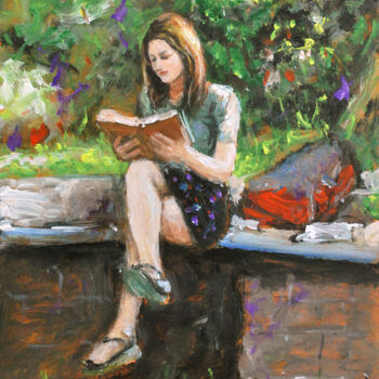 Malerei mit dem Titel "Reading5" von Vishalandra Dakur, Original-Kunstwerk, Öl