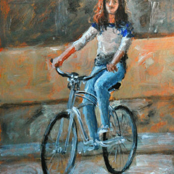 Painting titled "Cycling" by Vishalandra Dakur, Original Artwork, Oil