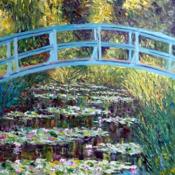 Malerei mit dem Titel "Monet water lilies" von Vishalandra Dakur, Original-Kunstwerk, Öl