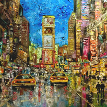 Malerei mit dem Titel "Times square in rain" von Vishalandra Dakur, Original-Kunstwerk, Öl