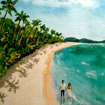 Painting titled "Beach couple" by Vishalandra Dakur, Original Artwork, Oil