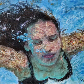 Pintura intitulada "Girl swimmingA1" por Vishalandra Dakur, Obras de arte originais, Acrílico