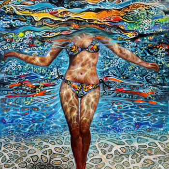Картина под названием "Swimming23" - Vishalandra Dakur, Подлинное произведение искусства, Акрил