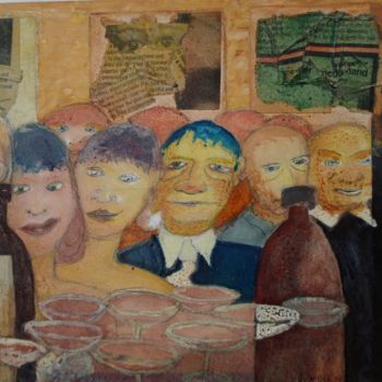 Schilderij getiteld "Bar et galerie" door Gerrit Gerard Visser, Origineel Kunstwerk