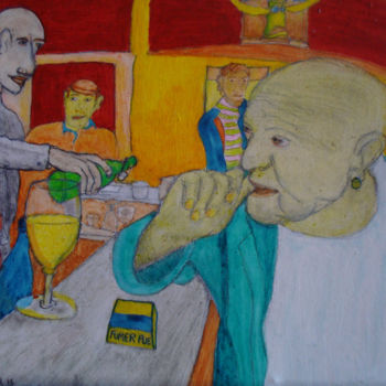 Pintura intitulada "Bar le Romarin lyon" por Gerrit Gerard Visser, Obras de arte originais