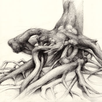 Rysunek zatytułowany „Graceful root in th…” autorstwa Adriana Mueller, Oryginalna praca, Atrament