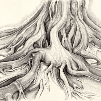 Рисунок под названием "Ficus Macrophylla II" - Adriana Mueller, Подлинное произведение искусства, Чернила