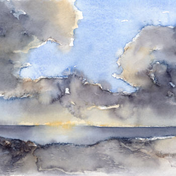 Painting titled "Clouds over the sea…" by Adriana Mueller, Original Artwork, Watercolor