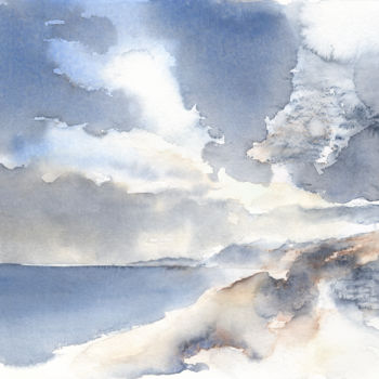 Painting titled "Cloudy sky and the…" by Adriana Mueller, Original Artwork, Watercolor