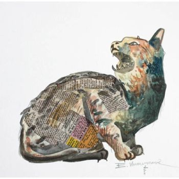 Schilderij getiteld "cat 21" door Visweswara Rao Brahmanapalli, Origineel Kunstwerk, Olie