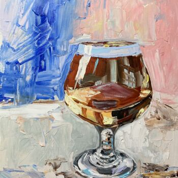 Painting titled "Brandy glass." by Vita Schagen, Original Artwork, Oil Mounted on Cardboard