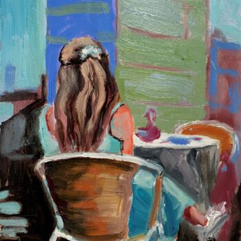 Painting titled "Young women in a ca…" by Vita Schagen, Original Artwork, Oil