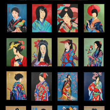 Painting titled "Japanese women coll…" by Vita Schagen, Original Artwork, Acrylic