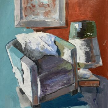 Painting titled "Room interior with…" by Vita Schagen, Original Artwork, Oil Mounted on Wood Stretcher frame