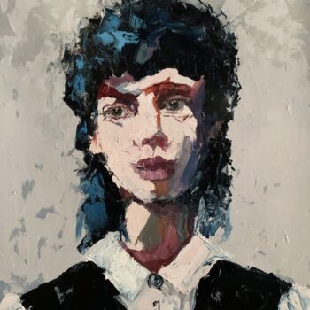 Painting titled "Woman. Portrait. (1…" by Vita Schagen, Original Artwork, Oil Mounted on Wood Stretcher frame