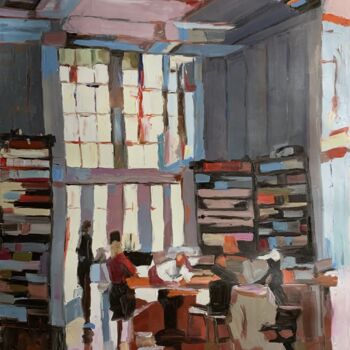Malarstwo zatytułowany „Public library. Ite…” autorstwa Vita Schagen, Oryginalna praca, Olej Zamontowany na Drewniana rama n…