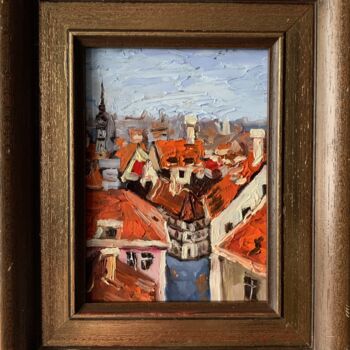 Pittura intitolato "Red Roofs of Tallin…" da Vita Schagen, Opera d'arte originale, Olio