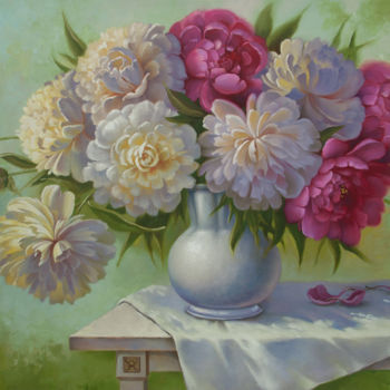 Painting titled "Bouquet of peonies.…" by Vita Sergienko, Original Artwork, Oil