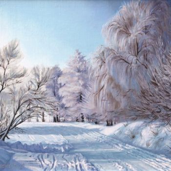Картина под названием "Зимняя дорога (Wint…" - Vita Sergienko, Подлинное произведение искусства, Масло