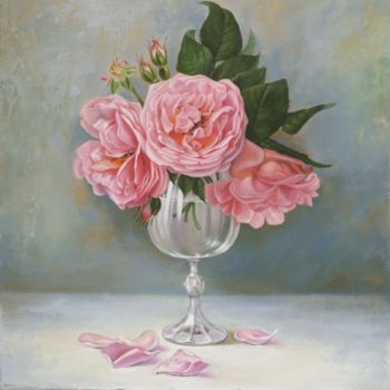 Painting titled "Розы в бокале (Rose…" by Vita Sergienko, Original Artwork, Oil