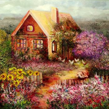 Картина под названием "Деревенский пейзаж" - Vita Bogachenko, Подлинное произведение искусства, Масло