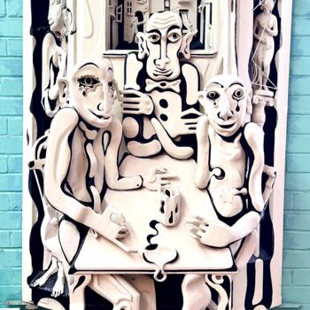 Sculptuur getiteld "Tea party in Cherno…" door Vitali Gambarov, Origineel Kunstwerk, Hout