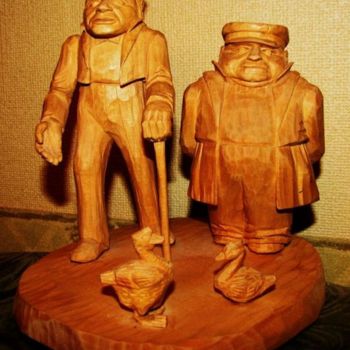 Скульптура под названием "Иван Иванович и Ива…" - Виталий Парфенов, Подлинное произведение искусства, Дерево