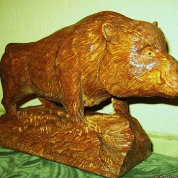 Sculpture titled "кабан" by Vitalii Parfenov, Original Artwork, Wood