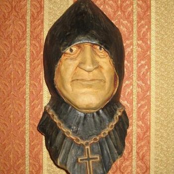 Escultura intitulada "маска монах" por Vitalii Parfenov, Obras de arte originais, Madeira