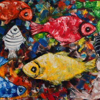 Painting titled "Fish Party" by Vitalii Bondarenko (ViBond), Original Artwork, Oil