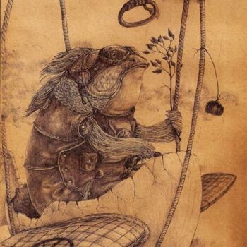 Картина под названием "Flug" - Виталий Лотоцкий, Подлинное произведение искусства, Шариковая ручка
