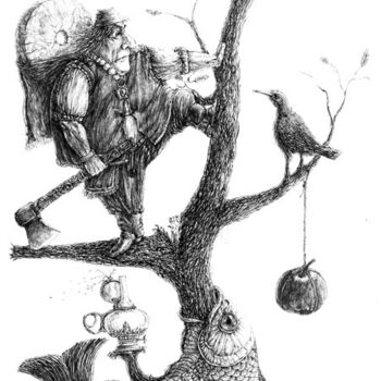 Dibujo titulada "The Tree" por Vitalii Lototskii, Obra de arte original