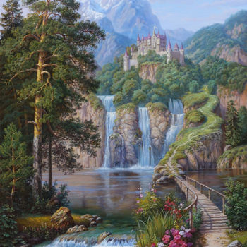 Peinture intitulée "Пейзаж с замком." par Vitalii Potapov, Œuvre d'art originale, Huile