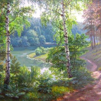Картина под названием "Речка в лесу." - Виталий Потапов, Подлинное произведение искусства, Масло