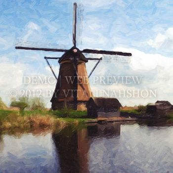 Peinture intitulée "The Dutch Windmill" par Vitali Nahshon, Œuvre d'art originale