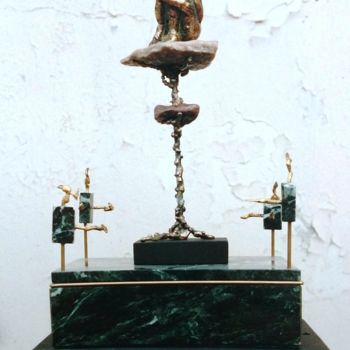 Sculpture titled "L'ATTENTE" by Vitalino Sculpteur, Original Artwork, Metals
