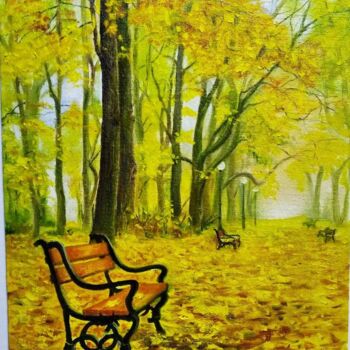 Картина под названием "Осенний парк" - Vitaliy Boreiko, Подлинное произведение искусства, Масло Установлен на Деревянная рам…